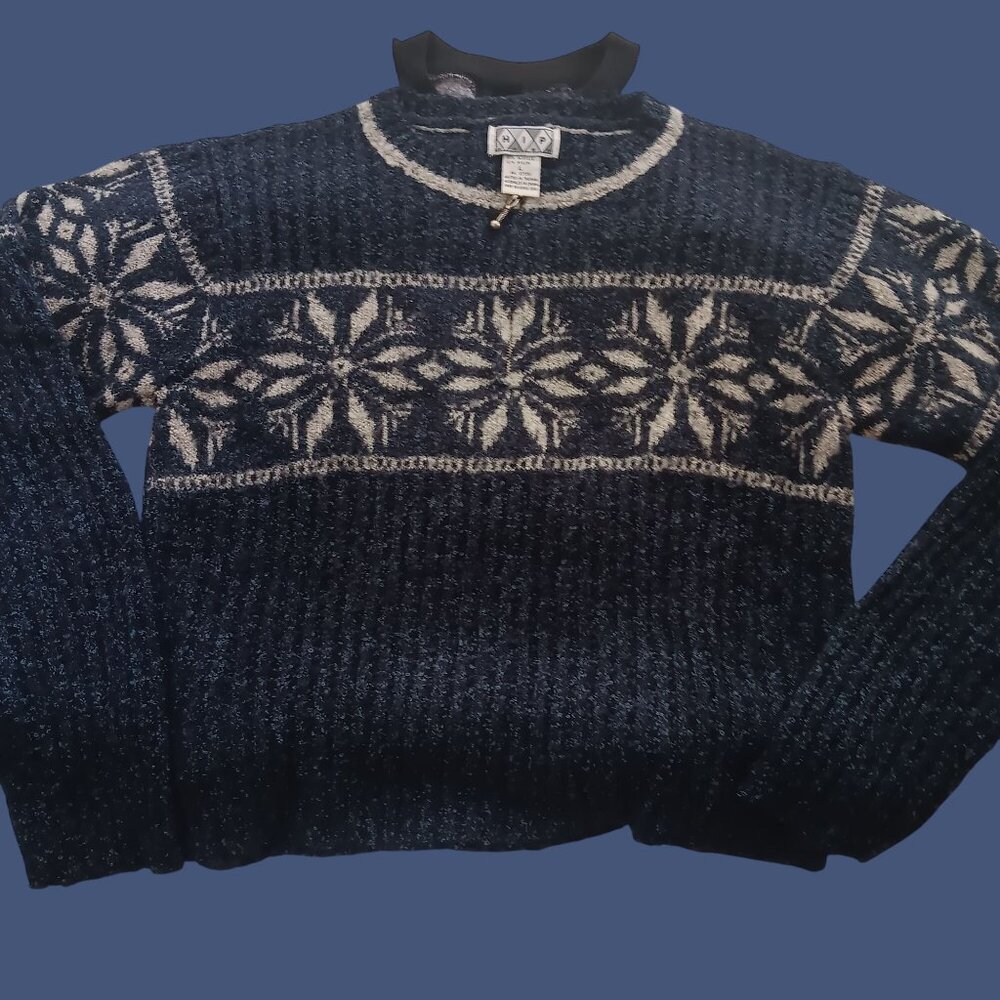Large HIP Navy Blue Snowflake Ski Sweater Women's Acrylic/Nylon Knit Winter